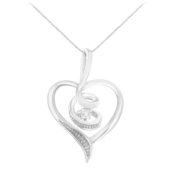 Haus of Brilliance 10K White Gold 1/25 Carat TW Diamond Swirl Heart Necklace
