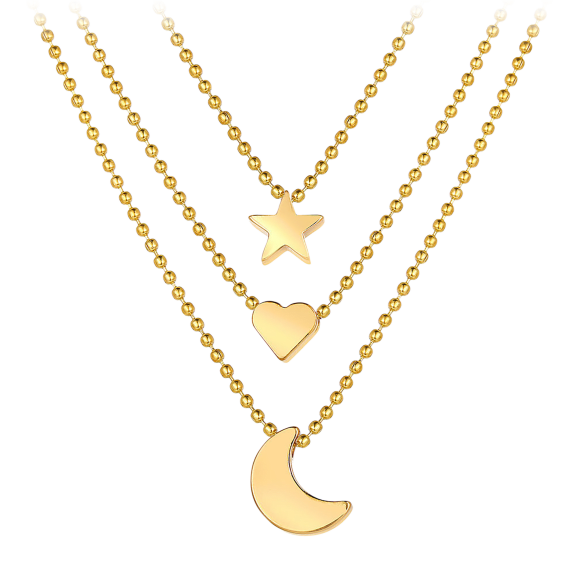 Golden NYC Jewelry 3 Piece Celestial Dangling Drop Pendant Statement Necklace