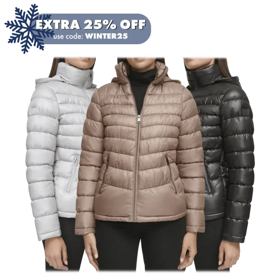 Kenneth Cole Short Zip Hooded Puffer