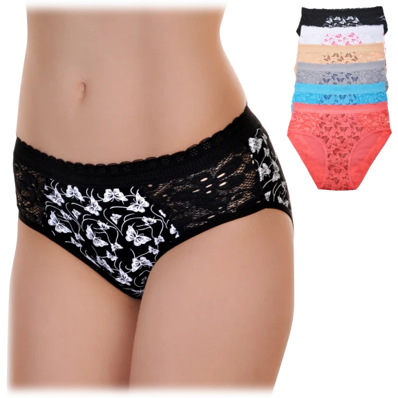 6-Pack: Angelina Cotton Mid-Rise Briefs with Butterfly Print Design