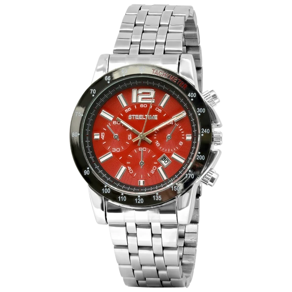 Steeltime Men's Red Stainless Steel Back & Strap Watch
