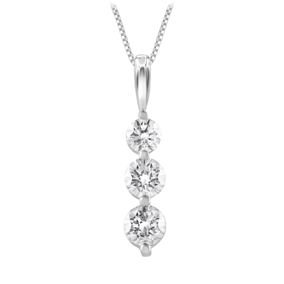 Brilliant Diamonds 3/4 Carat TW Lab Grown 3 Diamond Necklace in 14K White Gold
