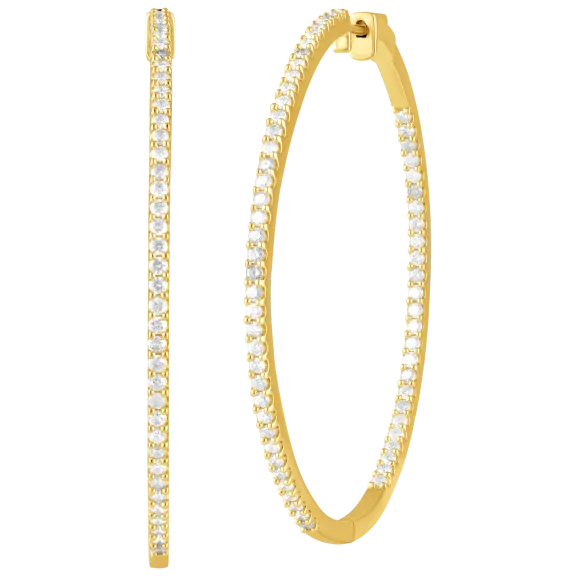 Diamond Muse 2 Carat TW Round-Cut Genuine Diamond Yellow Gold Hoop Earrings
