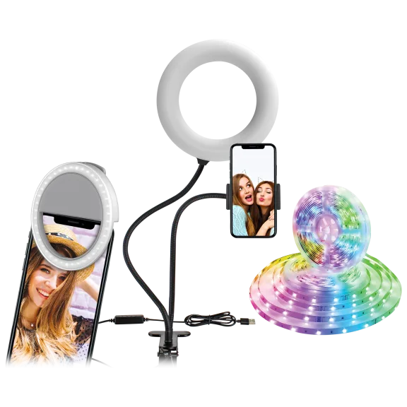 Aduro U-Stream Selfie Studio Gift Set with 6” Ring Light & 6 Ft LED Light Strip