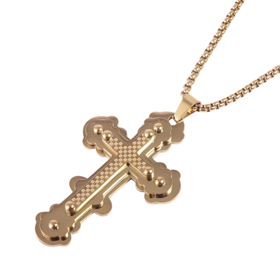 Iron Saints Stainless Steel 18K Gold Chain Necklace with Cross Pendant