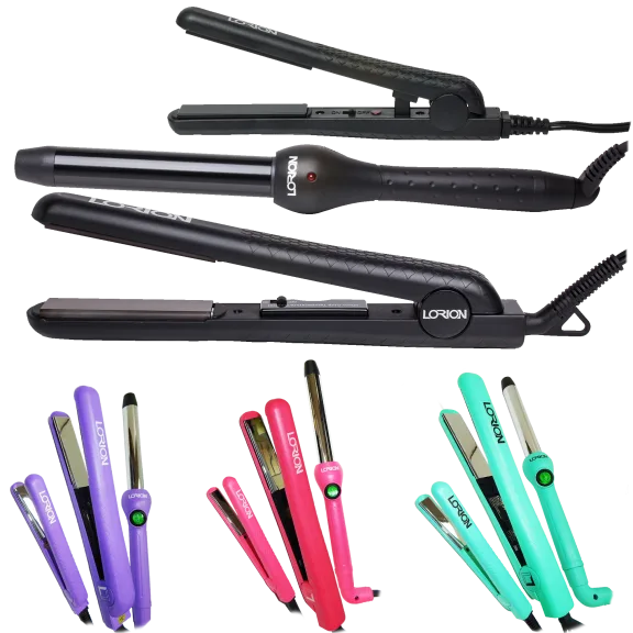 3-Piece Salon Grade Hair Tool Set by Lorion with 2 Flat Irons and Curling Wand