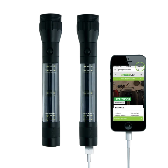 2-Pack: GoWISE Solar Emergency Flashlight with Built-in Power Bank