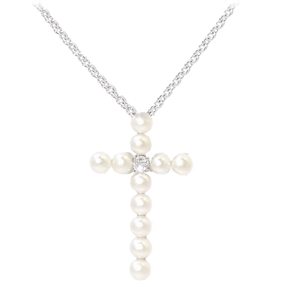 Savvy Cie Genuine 5mm Pearl Cross Pendant