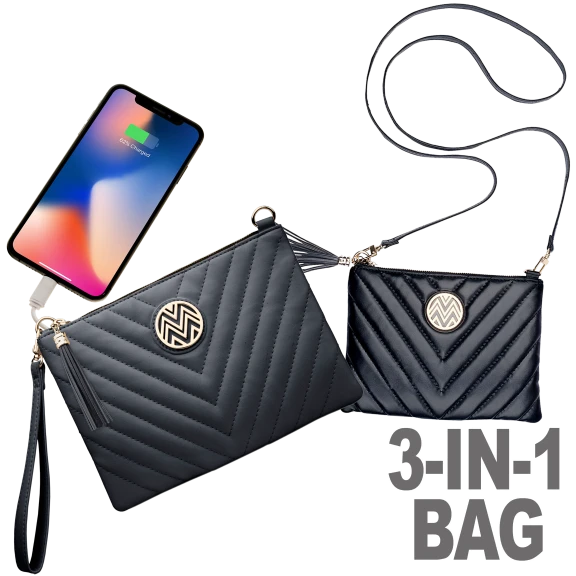 Macbeth 3-in-1 Phone Charging Clutch/Wristlet/Crossbody Handbag