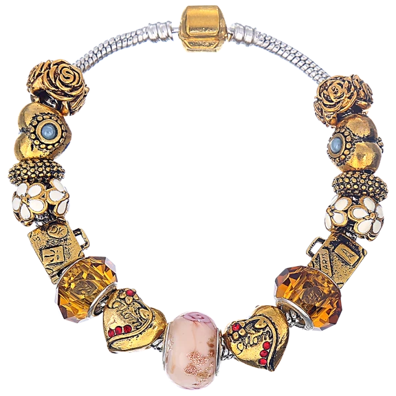 Tamborat Murano Glass Champagne Love Charm Bracelet