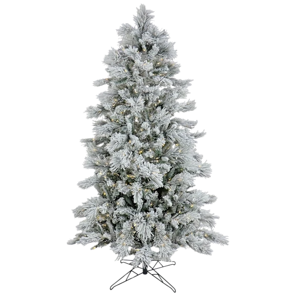 National Tree Company 7.5' Slim Flocked Bavarian Pine Tree with 600 Dual LED