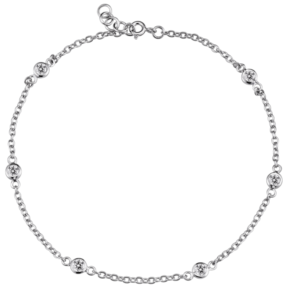 Megan Walford CZ Diamond by the Yard 9" Anklet in White Gold Plated