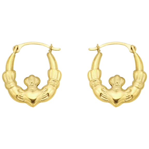 Pori Jewelers 10K Gold Irish Claddagh Hoop Earrings