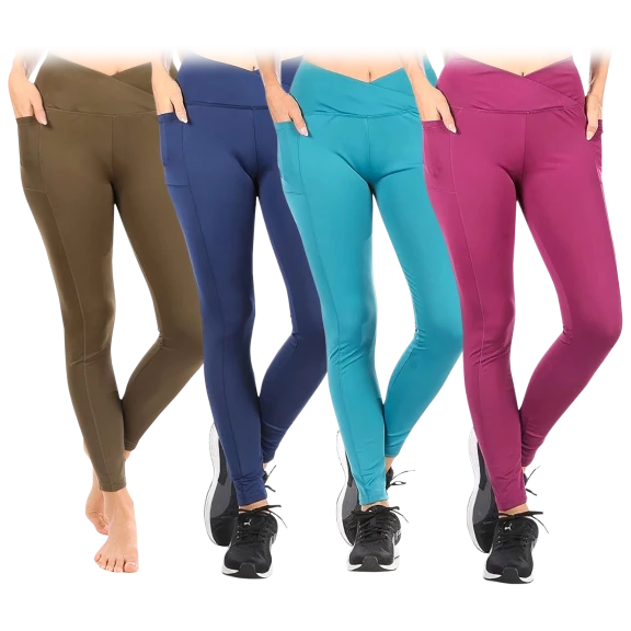 4-Pack: Nextex Apparel Women's High-Waist Active Leggings with Pockets