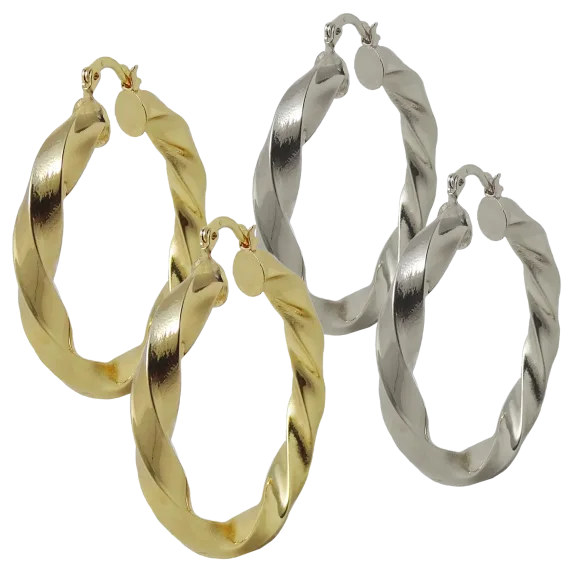 Savvy Cie 14K 2" Oval Twist Hoop Earrings