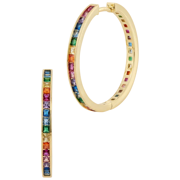 Savvy Cie 18K Gold Plated Multi Color Princess Cut Eternity Hoops