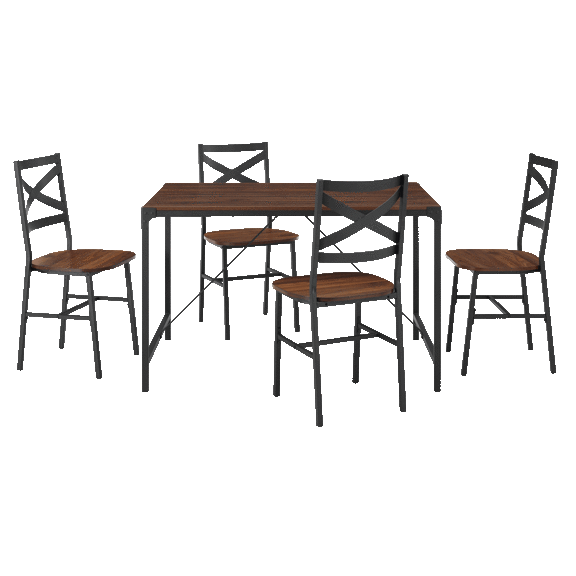 Walker Edison 5-Piece Angle Iron Dining Set with X Back Chairs