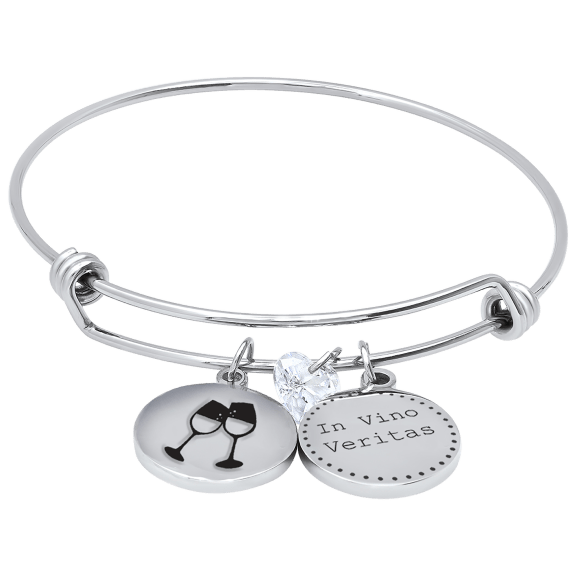 Steeltime "Truth in Wine" Stainless Steel Wine Glass Charm Bracelet with Crystal