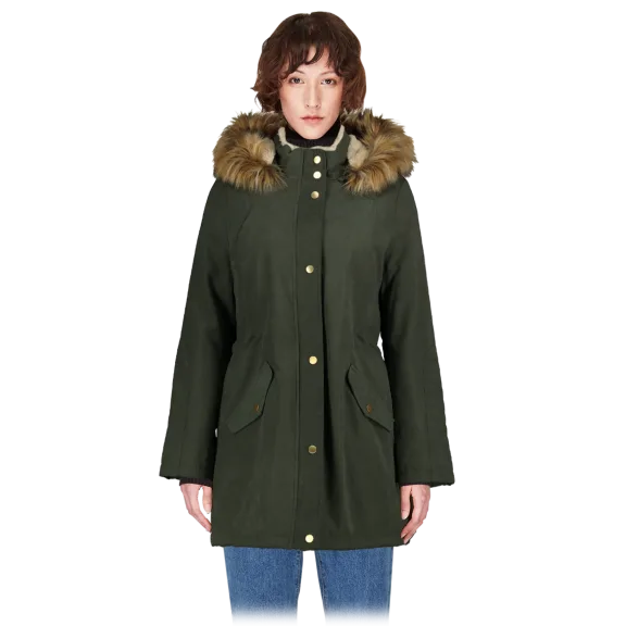 Noize Nzf 3/4 Length Microfiber Parka with Faux Fur Rim
