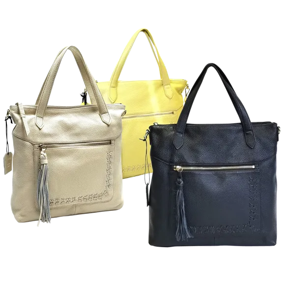 M London Genuine Leather Tassel Tote