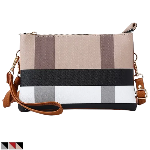 Malibu Skye Phoebe Triple-Zip Triple-Compartment Plaid Crossbody Bag