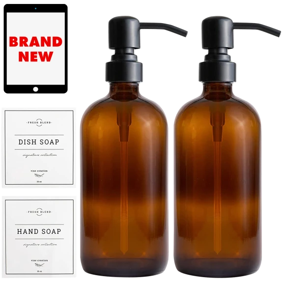 2-Pack: Vine Creations Amber Glass Dish & Hand Soap Dispensers
