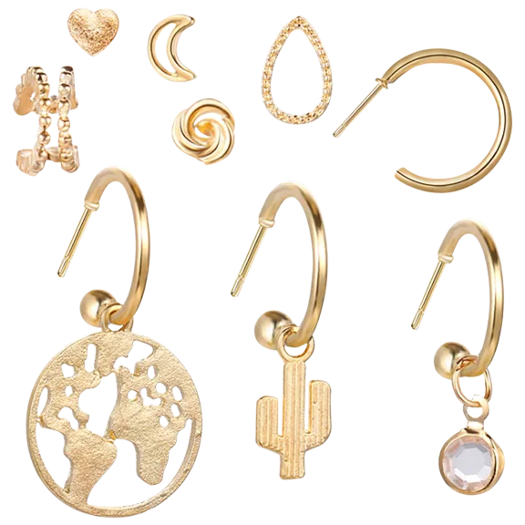 Golden NYC Jewelry 9 Piece Gold Plating Mix & Match Assorted Earrings Set