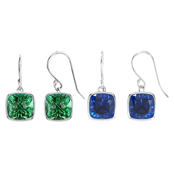 Voss+Agin 2-Pair Cushion Cut Blue Sapphire & Emerald Drop Earrings 9.0 CTW