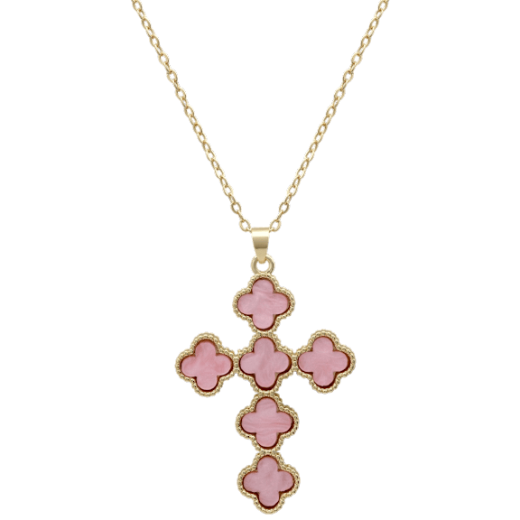 Saffron Clover Cross Pendant Necklace