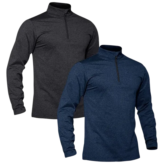 2-Pack: Men's Active Athletic Quarter Zip Long Sleeve Pullovers