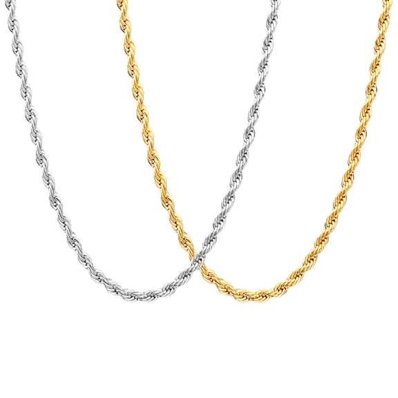 Set of 2 Ladies Stainless Steel and 18k Gold Plated Rope Chain Necklace