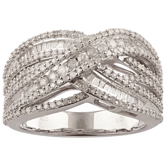 Diamond Muse 1 Carat TW Genuine Diamond Multi-Row Size 7 Crossover Ring
