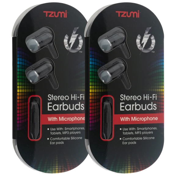 2-Pack: Tzumi Stereo Hi-Fi Earbuds with Microphone