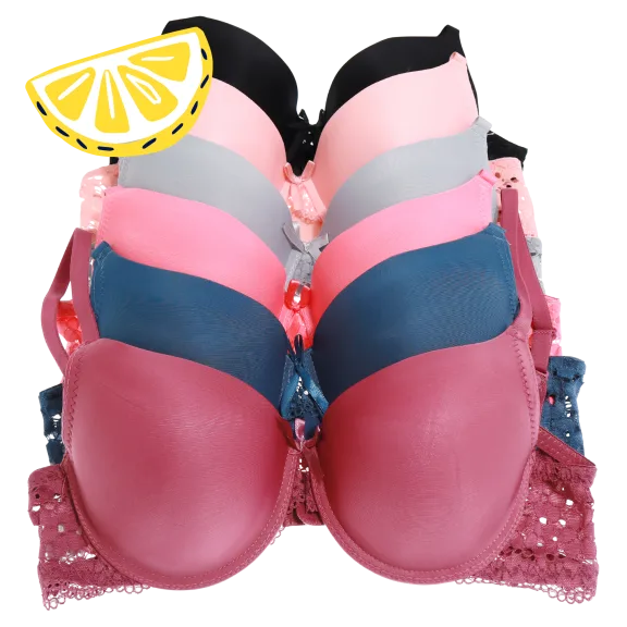 6-Pack: Angelina Wired Padded Lace Bras with Adjustable Convertible Straps