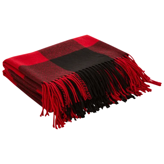 Glitzhome 50"*60" Red & Black Plaid Woven Throw
