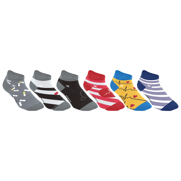 6 Pack: Extreme Fit Medical Prints Nurse Inspired Ankle-Length Compression Socks