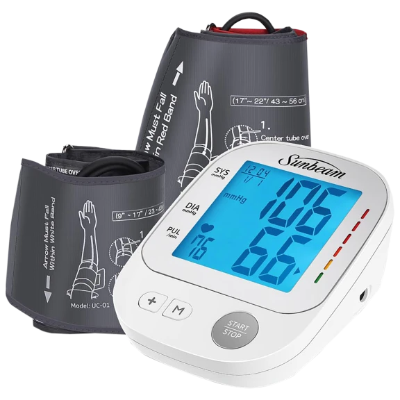 Sunbeam Arm Blood Pressure Monitor with Voice Broadcast & 2 Adjustable Cuffs