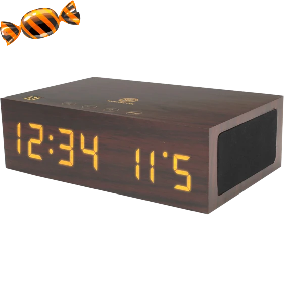 GoGroove TYM Wooden Digital LED Clock with Wireless Speaker and Device Charging