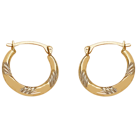 Pori Jewelers 10K Gold Two-Tone Lined Diamond Cut Hoop Earrings