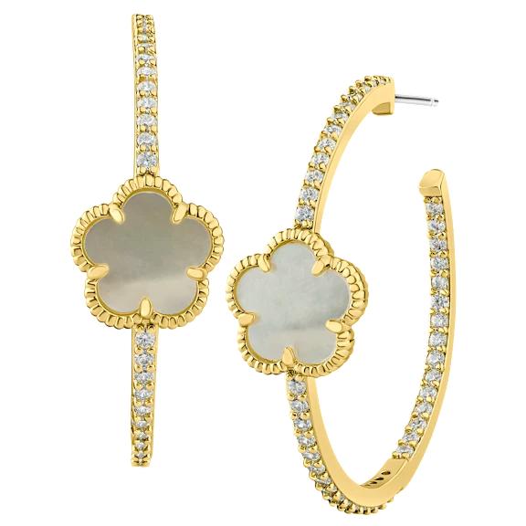 CZ by Kenneth Jay Lane 1 CTTW Open Pave Hoop Earrings with Clover Accent