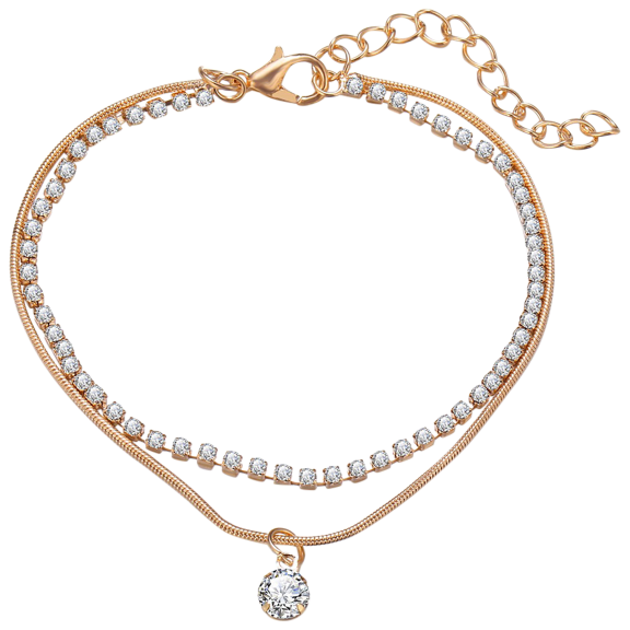 Golden NYC Jewelry 2 Piece Swarovski Tennis & Solitaire Anklets