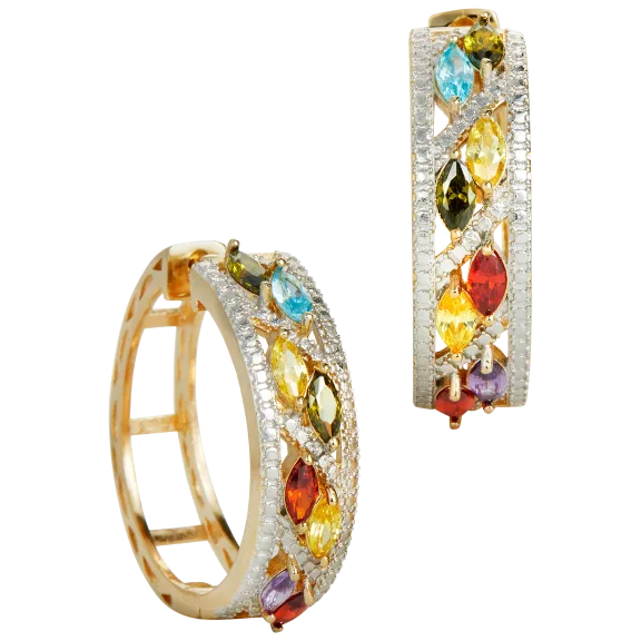 Savvy Cie Multi-Gem Lab Created Hoop Earrings