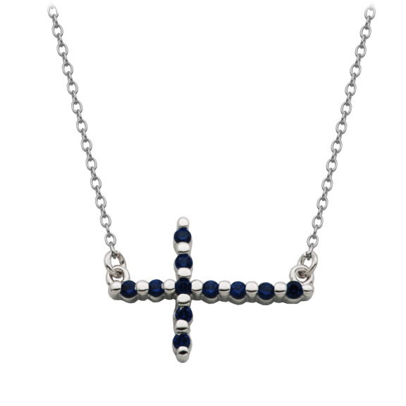 Morgan & Paige Sterling Silver Sapphire Sideway Cross Necklace