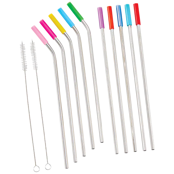 10-Pack: Silicone Tip Stainless Steel Straws
