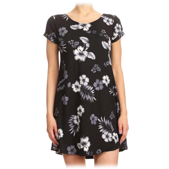 Black/Grey/White Tropical Tunic Dress