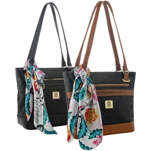 Stone Mountain Embossed Floral Leather Charging Shopper Tote