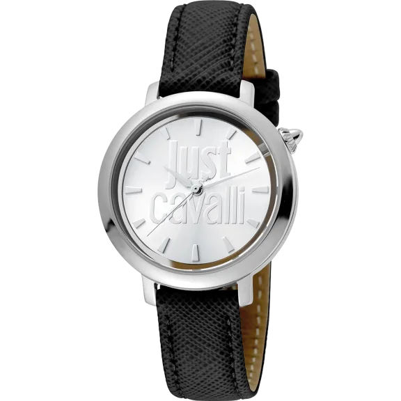 Just Cavalli Women's Logo Logomania Silver Dial Calfskin Leather Watch