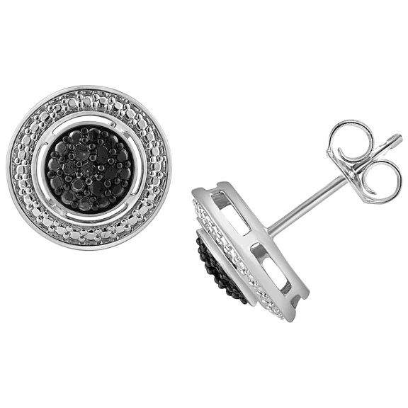 Kiran Jewels Sterling Silver Black 1/10 ctw Diamond Earrings