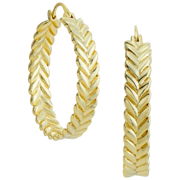 Savvy Cie 18K Gold Plated 1.5" Chevron Large And In Charge Hoop Earrings
