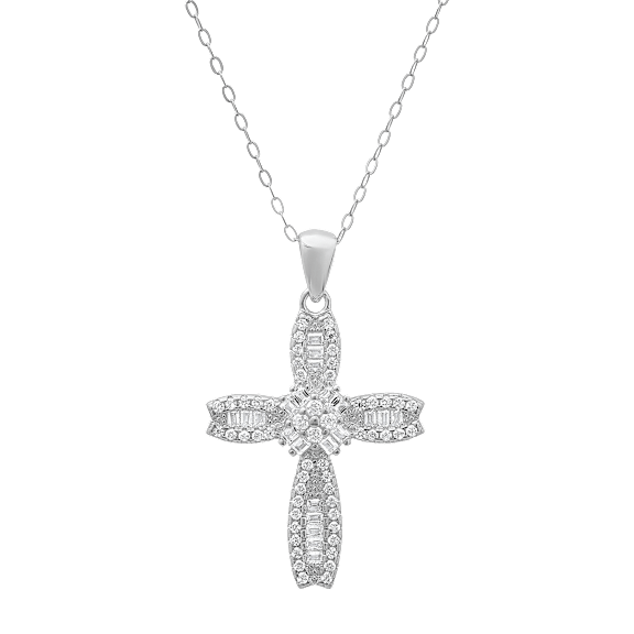 Kylie Harper Sterling Silver Petite Luxurious Baguette-Cut CZ Cross Pendant